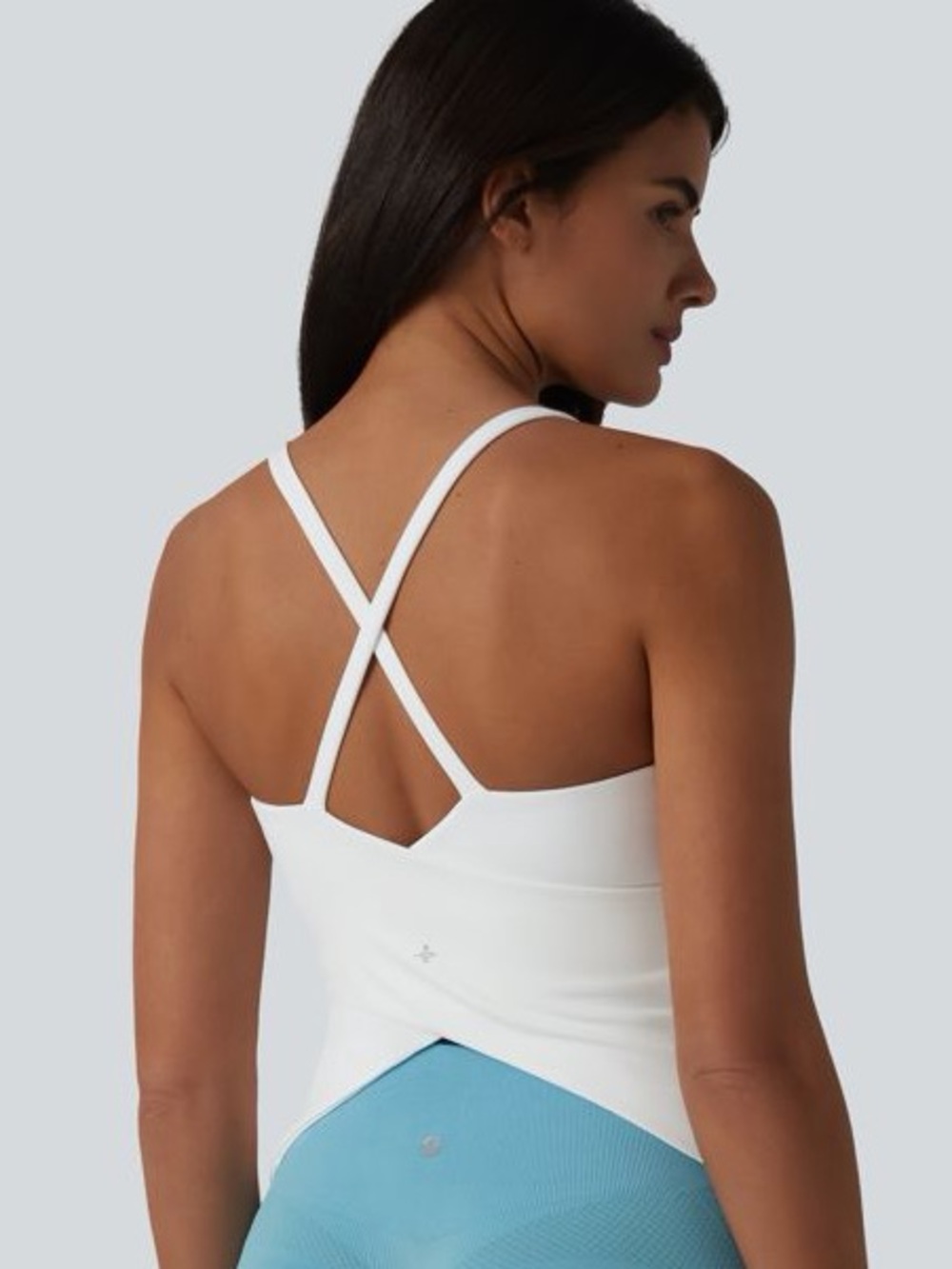 Halara Scoop Neck Crisscross Back Crossover Hem Built-in Bra Yoga Cami NWT